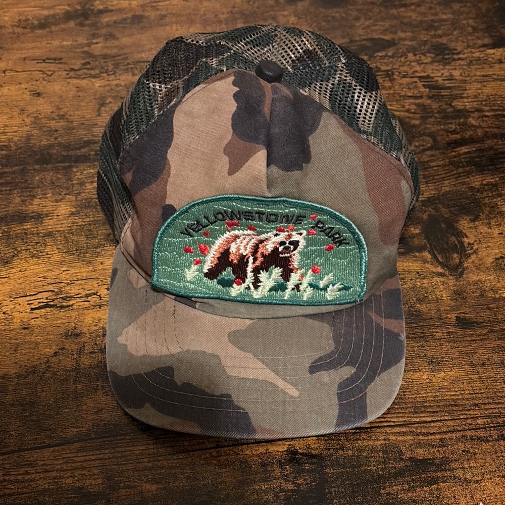 Camo Trucker Hat With Bear Patch - image 1